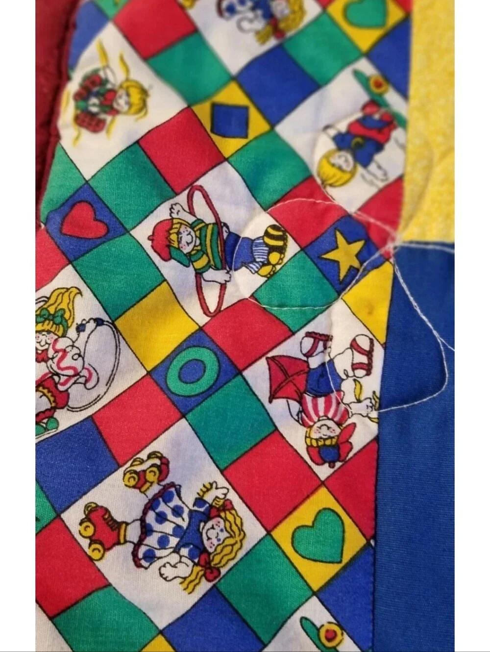 Vintage Baby Child Lap Quilt Blanket Childhood Activity Blue, Yellow, Green, Red